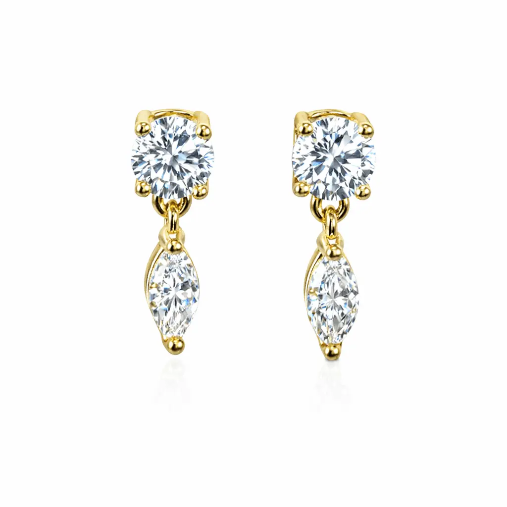 Double Marquise DropDouble Marquise Drop Stud Earrings, 5A Simulated Diamond Earrings, 18K Gold Plated, Hypoallergenic Lightweight Earrings for Women, Elegant Fashion Jewelry
