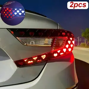 2pcs Black PVC Car Taillight Cover Stickers - Lovely Heart Shape with Honeycomb Pattern, Universal DIY Auto Parts Accessories, Sticker for Cars, Personalize Vehicle Exterior Decor