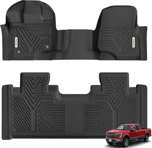 YITAMOTOR Floor Mats for 2015-2025 Ford F-150 Super Cab/Extended Cab with 1st Row Bench Seats Only, All Weather Protection 2 Row Floor Liner Set Black Truck Matting
