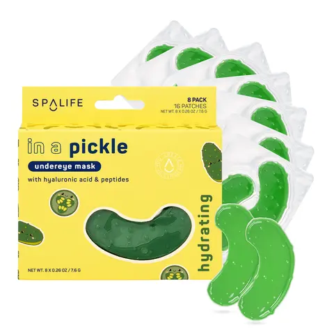 SpaLife In a Pickle Eye Patches | Boo Basket Ideas | Hydrating & Smoothing Undereye Patches with Hyaluronic Acid, Peptides & Glycerin | Affordable Eye Patches for dark circles, puffiness & Dryness | Gifts for Teens | 16 Pack