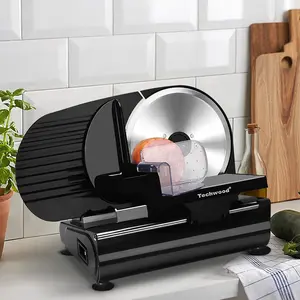 Techwood Meat Slicer,Electric Deil Food Slicer with Removable 9” Stainless Steel Blade, Deli Cheese Fruit Vegetable Bread Cutter with Adjustable Knob for Thickness, Food Carriage & Non-Slip Feet commercial  slicer premium sus420 blade
