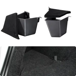 BASENOR 2025 2026 Tesla Model Y Trunk Storage Bins, Trunk Organizer with Carpeted Lid, Rear Trunk Side Storage Box for Model Y Refresh (Juniper) Interior Accessories