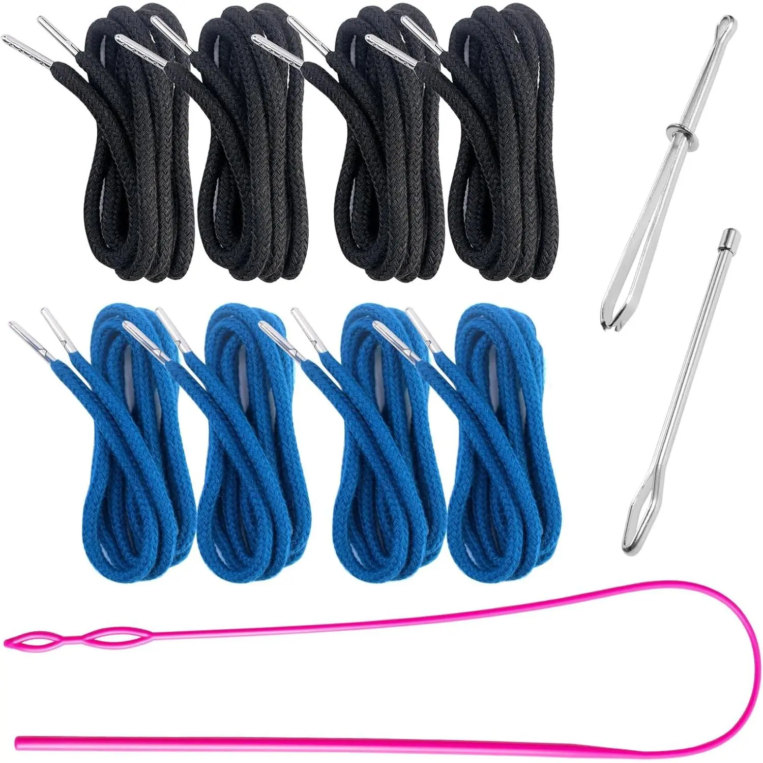 8 count Drawstring Cords Replacement Drawstrings with Three Easy Threaders for Sweatpants Shorts Pants Jackets Coats (8 Pieces)