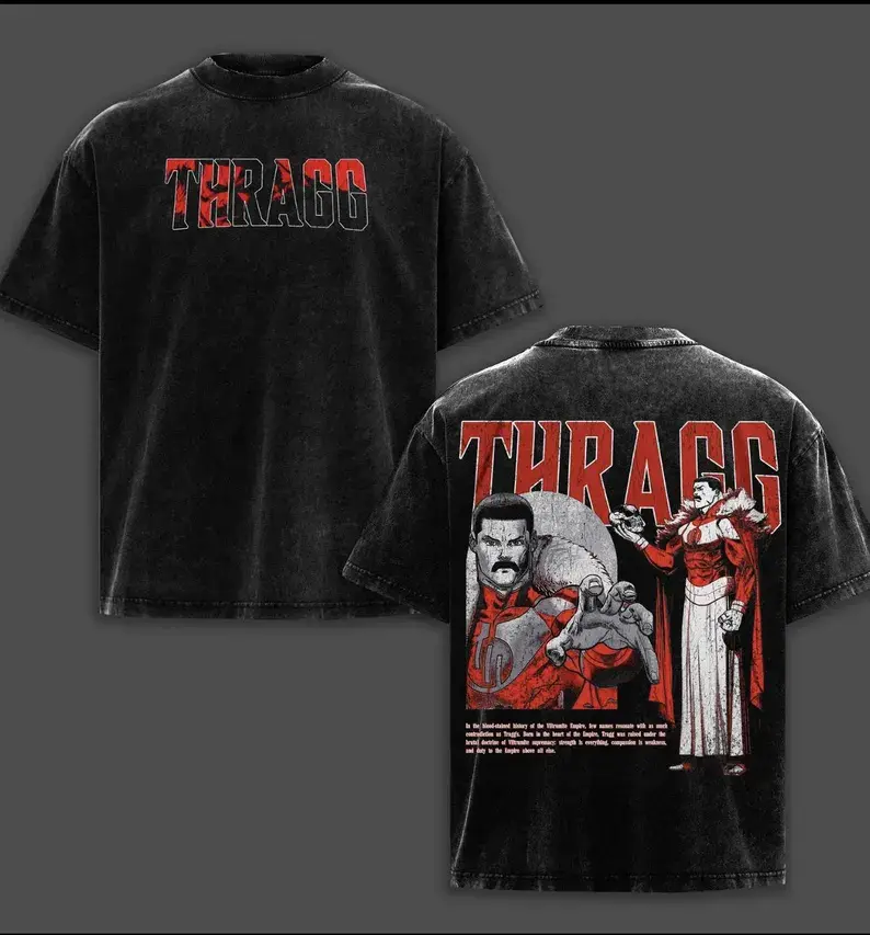 Invincible Thragg Viltrumite Vintage Graphic T Shirt for Men Retro Comic Print Casual Short Sleeve Crewneck Cotton Tee Oversized Black Washed Streetwear