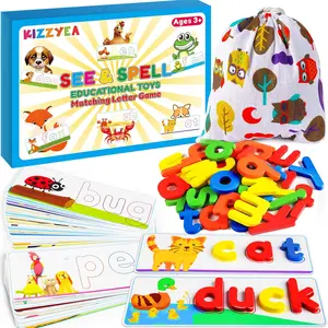 Learning Educational Matching Letter Game for 2-6 Years Old Boys Girls, See & Spell CVC Word Builders Toy with Alphabet Cards, Preschool Kids Christmas Birthday Gift