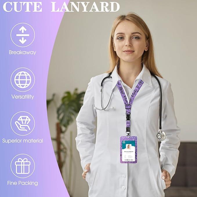 ID Badge Holder with Adjustable Lanyard, Retractable Badge Reels with Belt Clip, Vertical ID Card Protector for Women Nurse Doctor Teacher Student(Positive Quote)