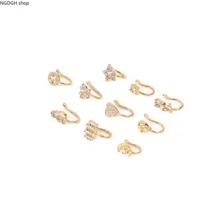 10Pcs Non-Piercing Nose Ring Set | Gold Plated Copper Nose Clips with Zirconia StarClip-On Non-Piercing Jewelry, Assorted Designs, Hypoallergenic, Perfect for Layering and Everyday Styling