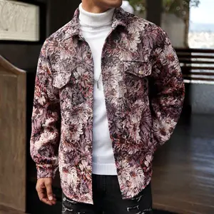 American Vintage Jacquard Jacket — Heavy Workmanship Floral Design, Turn-Down Collar Shirt Jacket, Bad Boy Chic Top