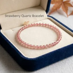 4mm Natural Strawberry Quartz Stretch Bracelet Dainty Pink Love Healing Crystal