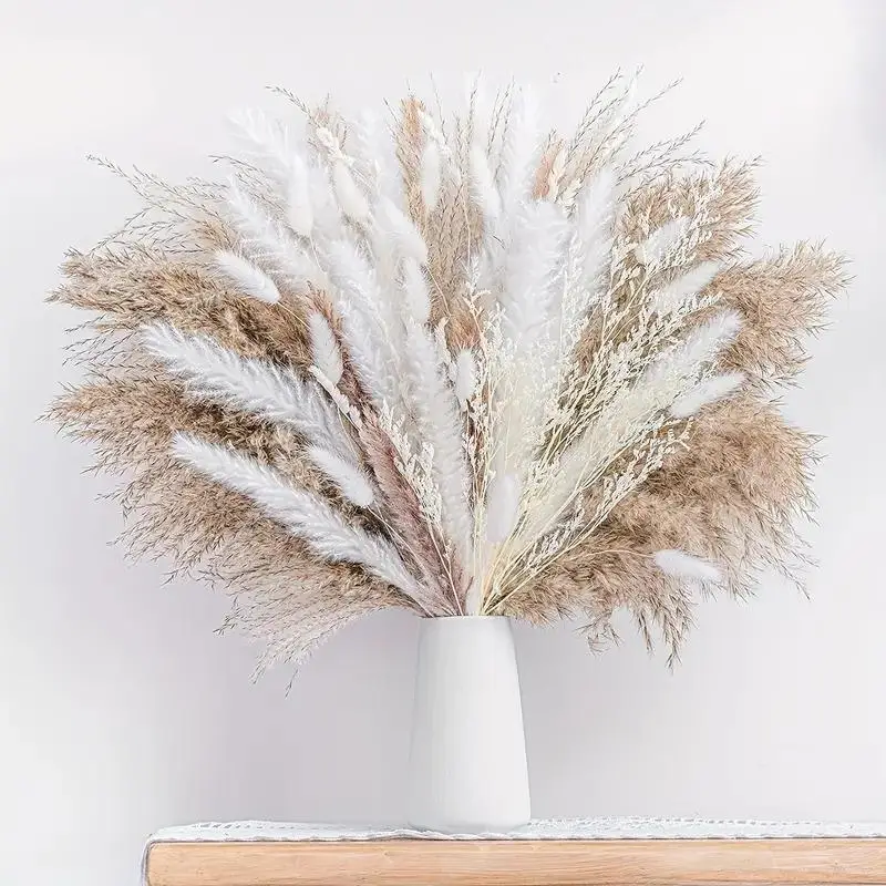 50pcs Artificial Reed Decor, Straw Artificial Plant, Modern Artificial Plant For Home, Natural Dried Pampas Grass Bouquet, Boho Home Decor Bouquet