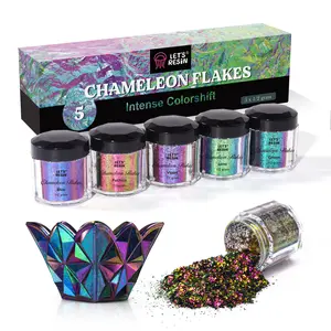 Chameleon Flakes, Resin Supplies -Intense Color Shift Pigment Powder for Resin Molds/Tumblers, Chrome Powder Pigment for Christmas Nail Art/Paint/Soap Making - LET'S RESIN