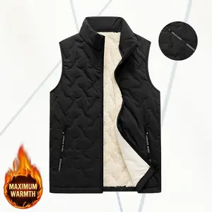 Father’s Day Gift Men’s Autumn/Winter Warm Vest Fleece-Lined Regular Fit Polyester Zipper Design Easy Care Casual Style Medium Thickness Solid Color Cardigan Crew Neck Zip-Up Jacket Men’s Tops