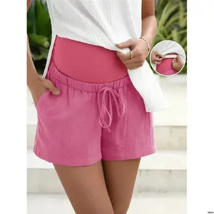 tiktokSolidColorMaternityShortsWithBeltAndPocketsForSummer