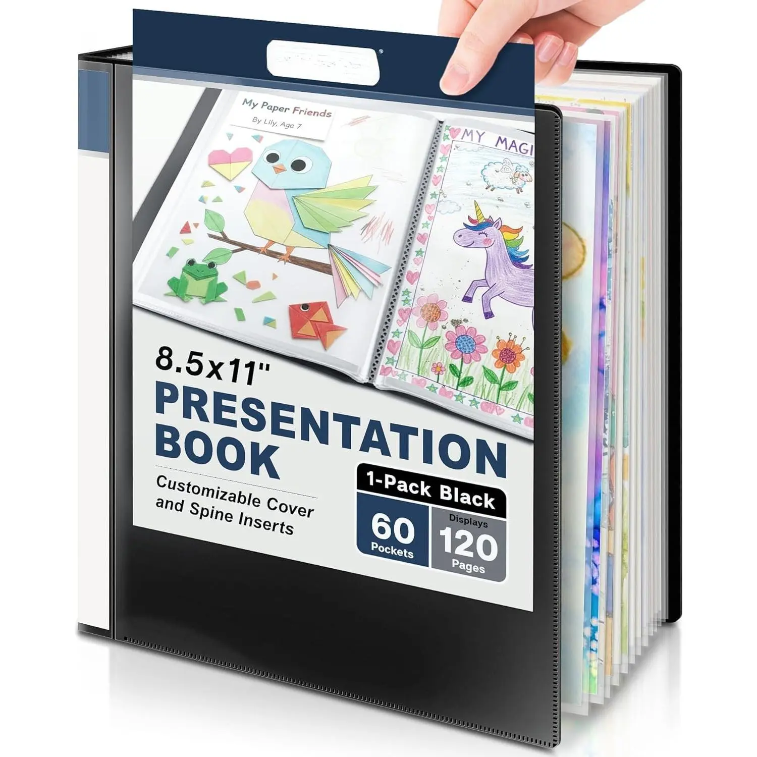 Presentation Binder 60-Pocket, Displays 120 Pages, 8.5x11 Portfolio Binder with Plastic Sleeves, Storage and Organizer for Documents, Photos,  Artwork, Projects, Recipes (Black)