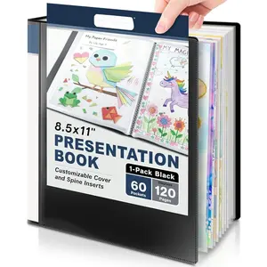 Presentation Binder 60-Pocket, Displays 120 Pages, 8.5x11 Portfolio Binder with Plastic Sleeves, Storage and Organizer for Documents, Photos,  Artwork, Projects, Recipes (Black)