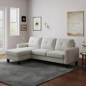 Living Room Furniture with Polyester Fabric L Shape Couch Corner Sofa for Small Space Beige-W1097P178034