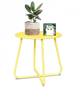 Babion Outdoor Side Tables, Small Round Metal Side Table, Weatherproof Metal End Table for Patio, Yard Balcony, Garden, Porch, Bedside, yellow On-Site