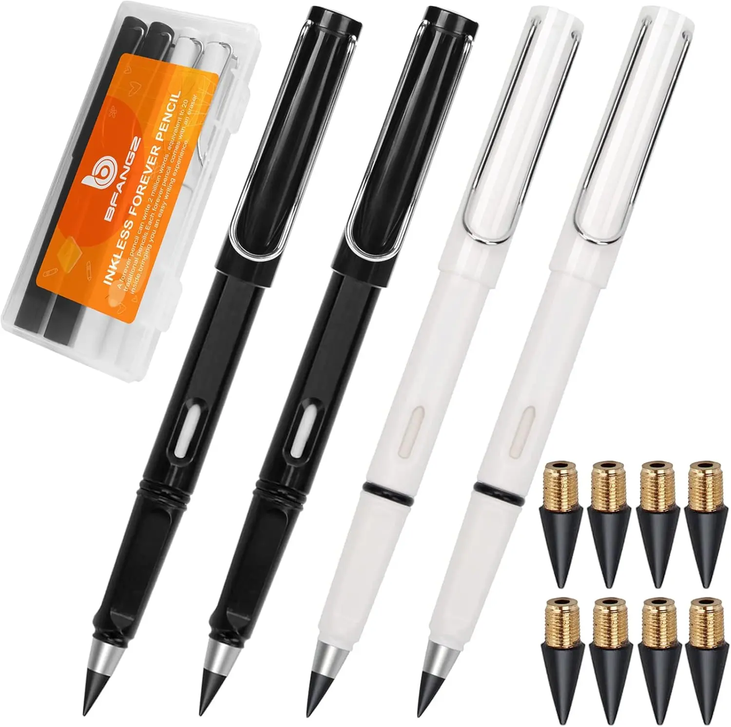Infinity Pencil - 0.7mm Infinite Everlasting Metal Inkless Pencils Set with Eraser , No Need Sharpened, Replace Mechanical Pen for Sketch , Drawing and Writing（With 8Pcs Nibs and Pen Case