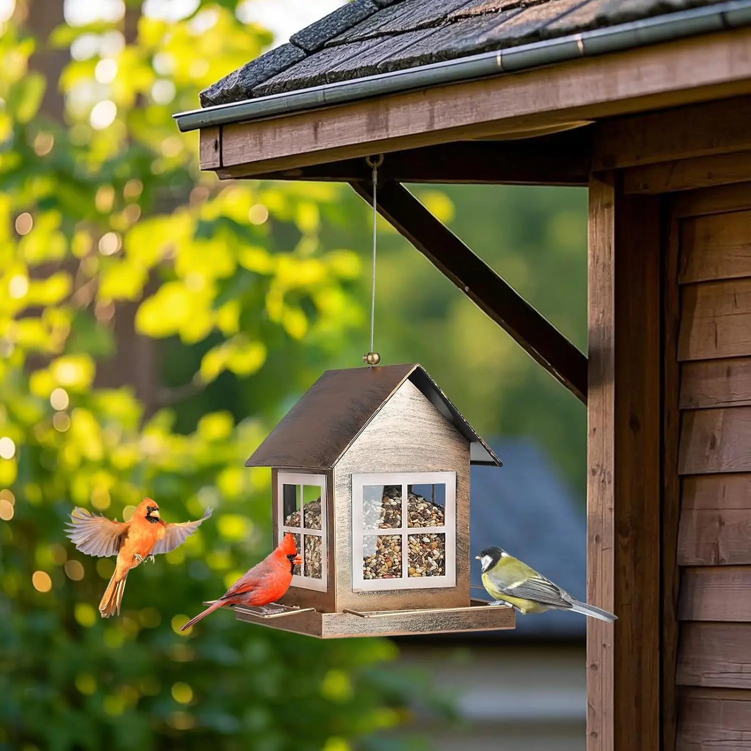 【CCC】Red/White/Bronze Outdoor Wild Bird Feeder, Squirrel, Proof Bird Feeder Suitable For Cardinals And Finches. Large Capacity, Weather Resistant, Hanging Birdhouse, Ideal For Gardens And Patios. The Perfect Gift For Bird Lovers