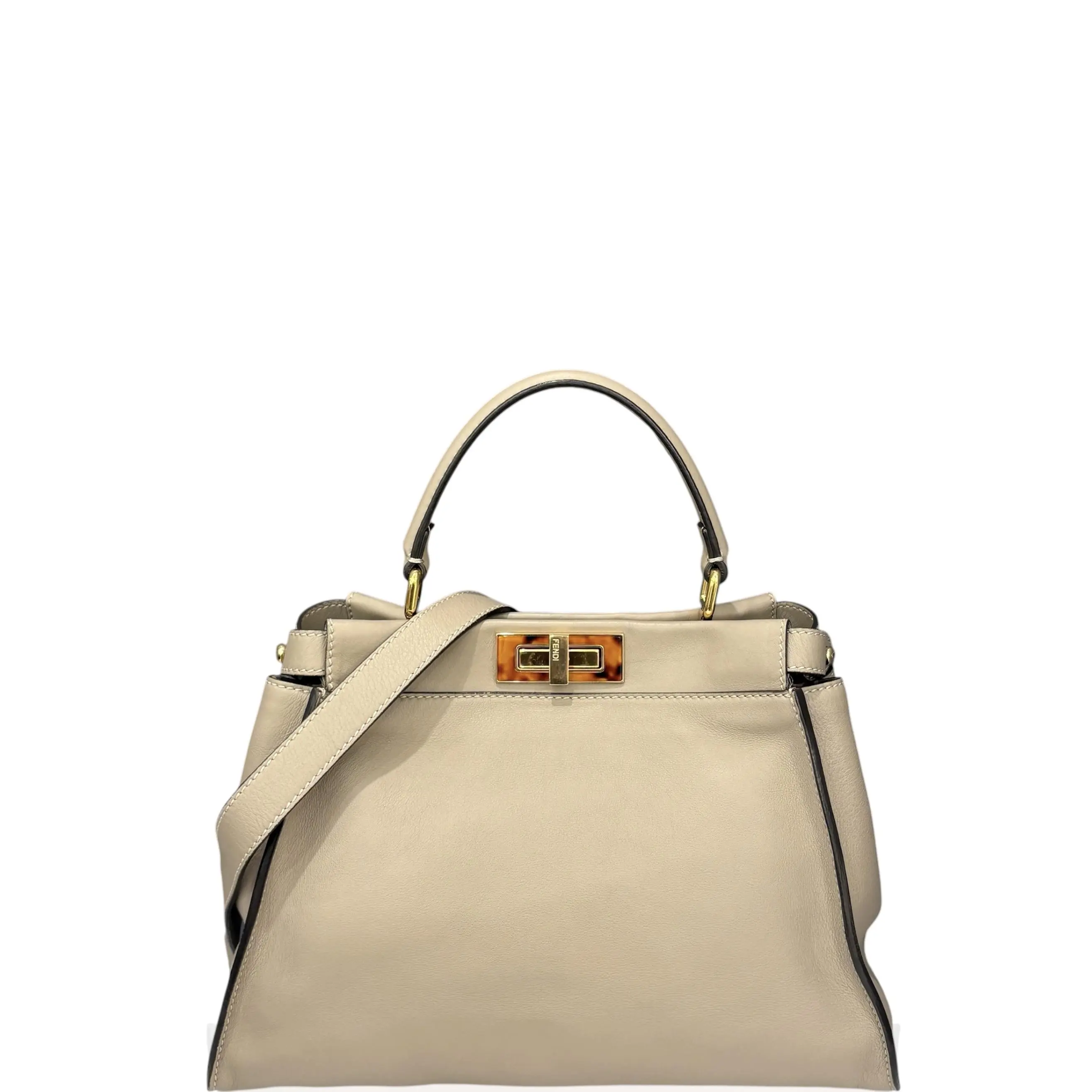 Pre-owned FENDI Leather tote bags Peekaboo Iconic Medium Calfskin Grey (yg041726b2)