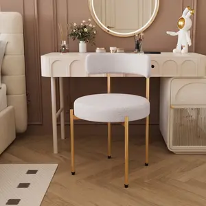 Desk Chair No Wheels Comfy Accent Chair for Living Dining Room Bedroom Home Office Mid Century Modern Upholstered Armless with Metal Legs (Gold Frame+White, 1)