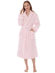 PAVILIA Women Plush Fleece Robe, Soft Textured Bathrobe, Lady Cozy Spa Long Robe, Fuzzy Satin Waffle Trim