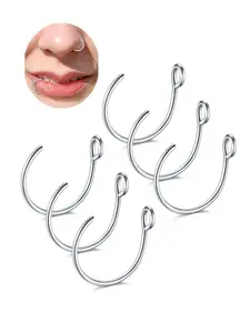 Stainless Steel Nose Ring Set, 6 Round Nose Rings, Fake Piercing Nose Jewelry, Daily Wear, Easy To Wear, Circular Nose Clip, Everyday Use