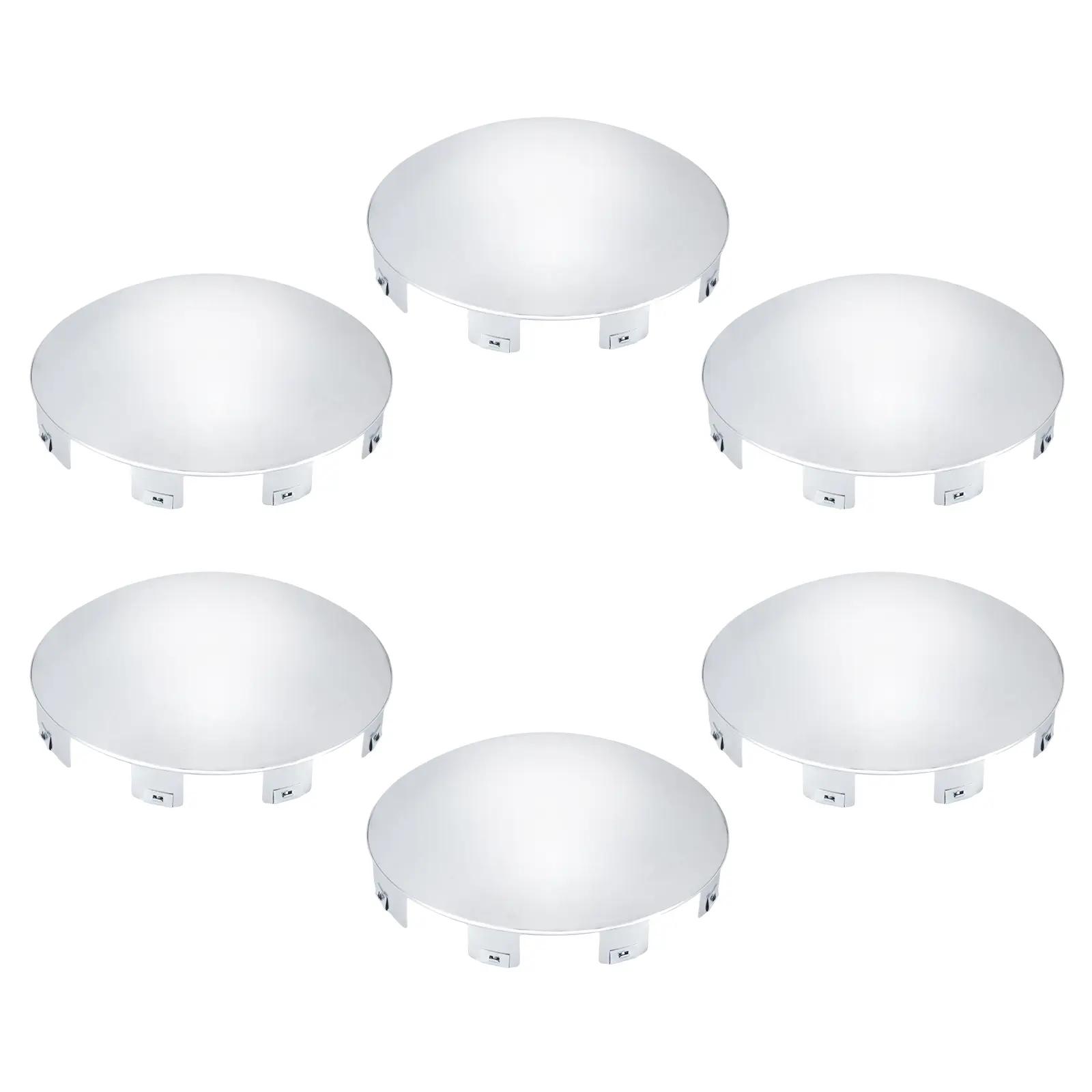 Chrome Hub Cap Covers for Semi Truck 6 Uneven Notched - for Front Wheel 8.9" Hub Caps, Lip 0.9" with Pre-Installed Clips Dome Metal for Semi Truck Hub Caps, 6 Pack