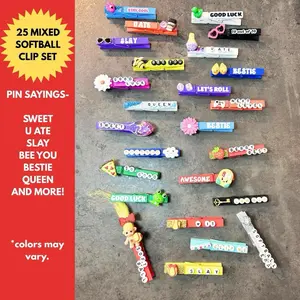 25 Mixed backpack softball clip bundle - Handmade Wooden Clothes Pins perfect for clipping backpack at your next tournament , game or practice .