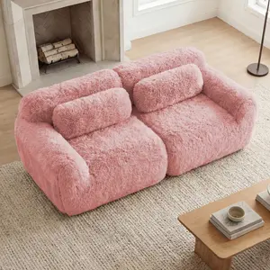 80" Modern Modular Boneless Sectional Couches for Living Room, 2 Seater Deep Seat Compressed Sofa Set, No Assembly Required, Plush Fabric Fabric, Cloud Comfy Loveseat, Sofas para Sala, Pink
