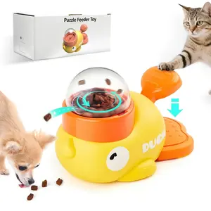 2-in-1 Interactive Cat Puzzle Treat Dispenser Toy, Duck-Shaped Food Slow Feeder for Cats and Small Dogs, IQ Enrichment, IQ Training and Exercise 8.6 Inches