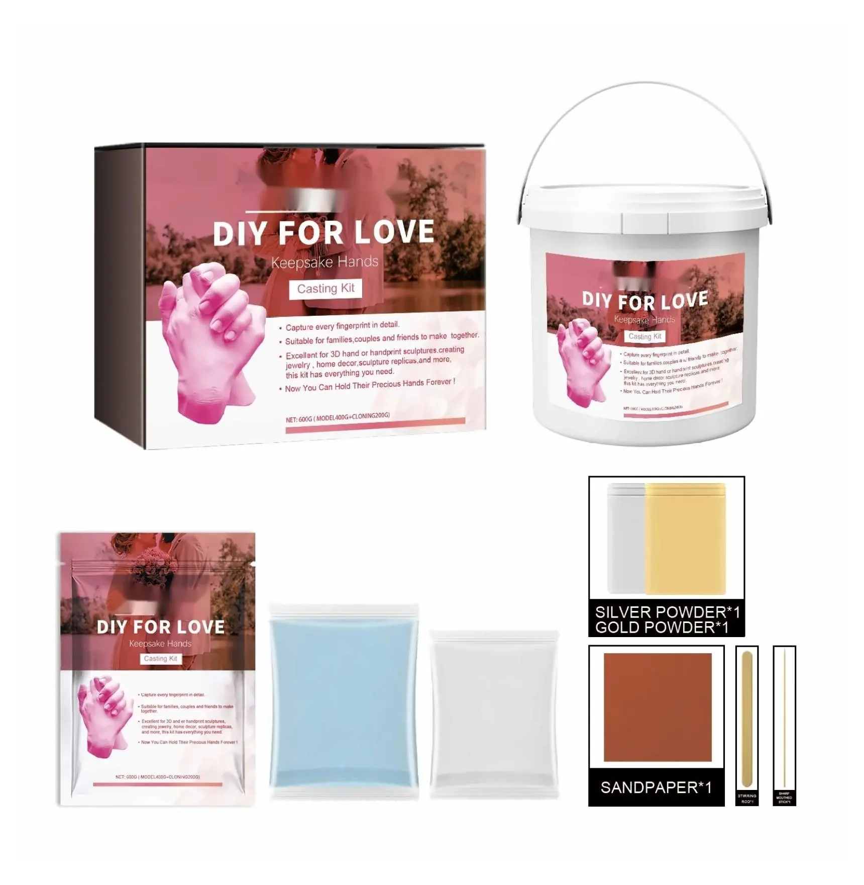 DIY Hand Casting Kit for Human Hands - Plaster Powder Keepsake with Detailed Lines, Fingerprints, Personal Memory, 1pc Pet-Friendly Home Decor Growth Record Gift