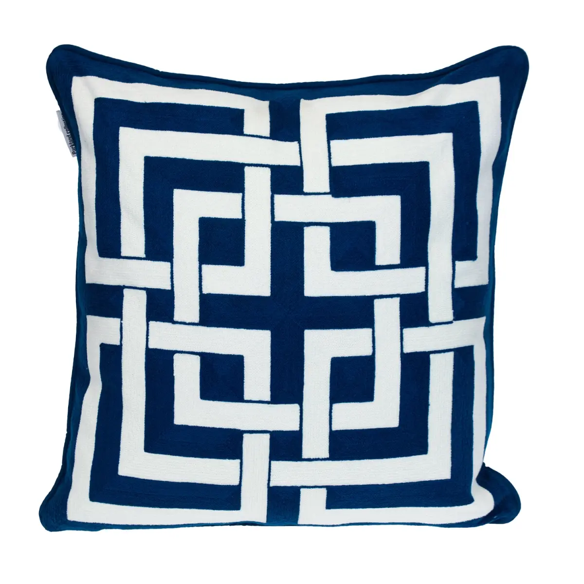 360 Stand Cozy 18x18 in 100% Cotton Embroidered Geometric Square Decorative Pillow - Zippered Interlocking Closure Cover for Home Decor, Indoor Use, Square Shape, Home Décor, Transitional, Embroidery