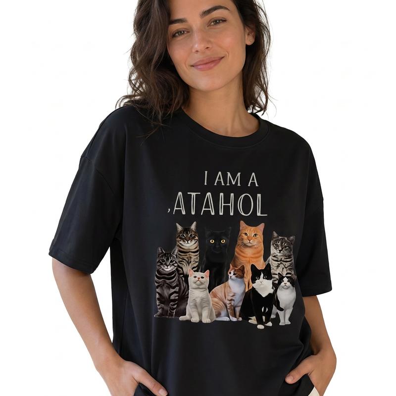 Cat Lover Graphic Women's 100% Cotton T-Shirt Funny Pet Mom Breathable Casual Tee