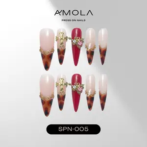 (Buy 2 Get 1) AMOLA - Press on nails Spinning Collection - SB-003 Handmade Press-On Nails [Free Tools with 3M Glue Tabs] Reusable, Long-Lasting, Salon-Quality