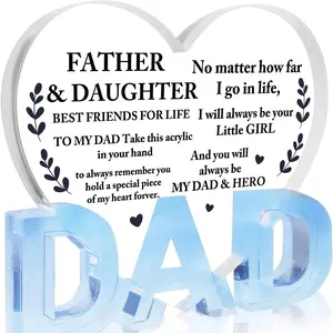 Acrylic Heart Shaped Ornament, Creative Engraved Acrylic Plaque, Desktop Decoration for Home Office, Desk Signs Ornament, Gift for Dad, Birthday Gift for Dad,Dad Gifts