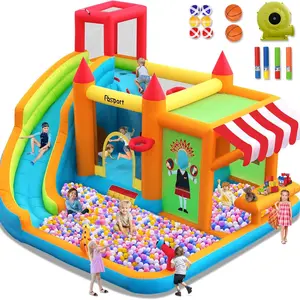 FBSPORT Inflatable Bounce House Water Slide for Kids with Toy Market Splash Pool Bouncer Castle Climbing Wall Ball Dart W/620W Blower Outdoor Indoor Kids Gift