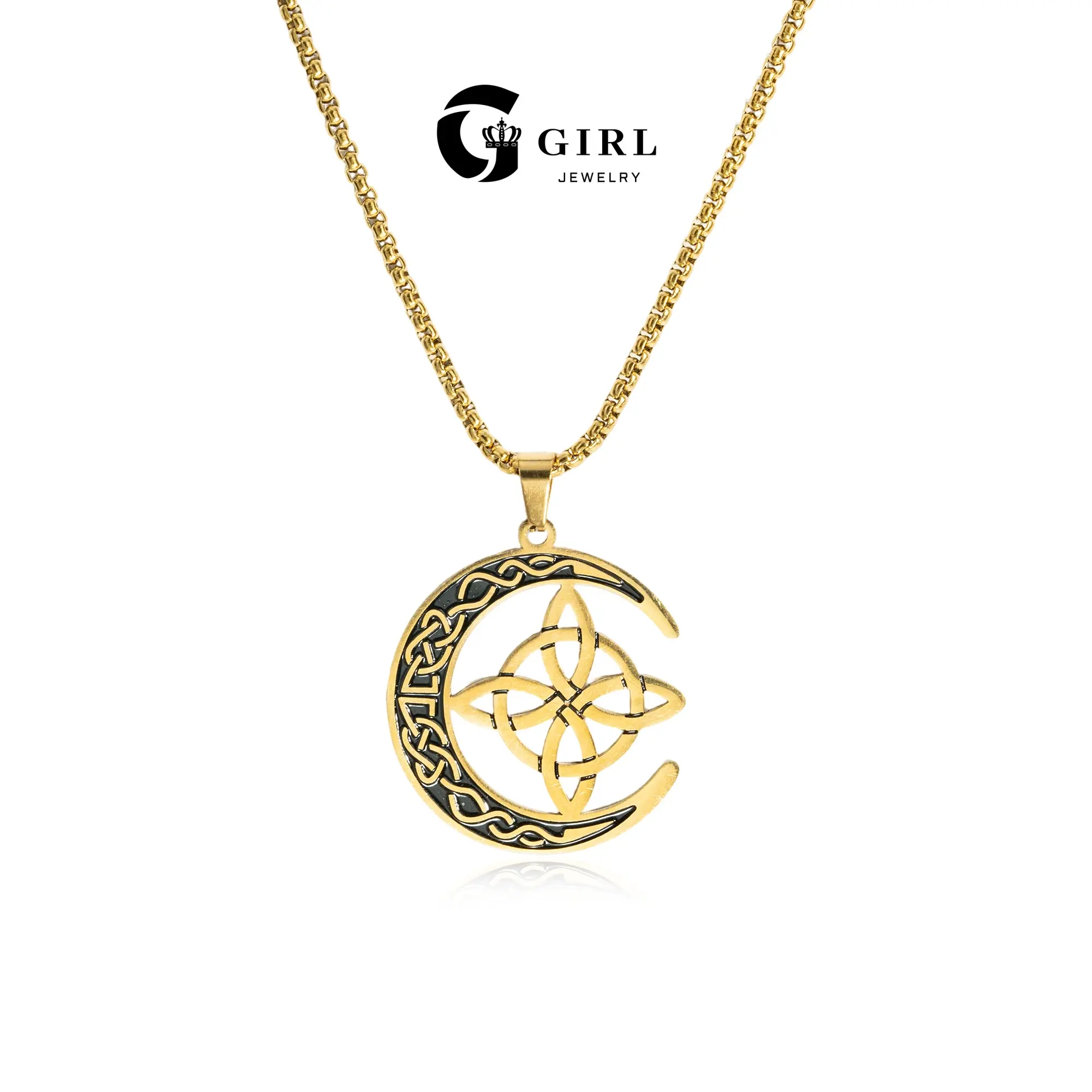 GGIRL Romantic Witchcraft Witch Protection Knot Celtic Knot Moon Stainless Steel Unique Design Pendant Necklace for Men Women, Fashion All-Match Jewelry Gifts for Daily Summer Beach Parties Holiday Birthdays Anniversaries Back To School Occasions