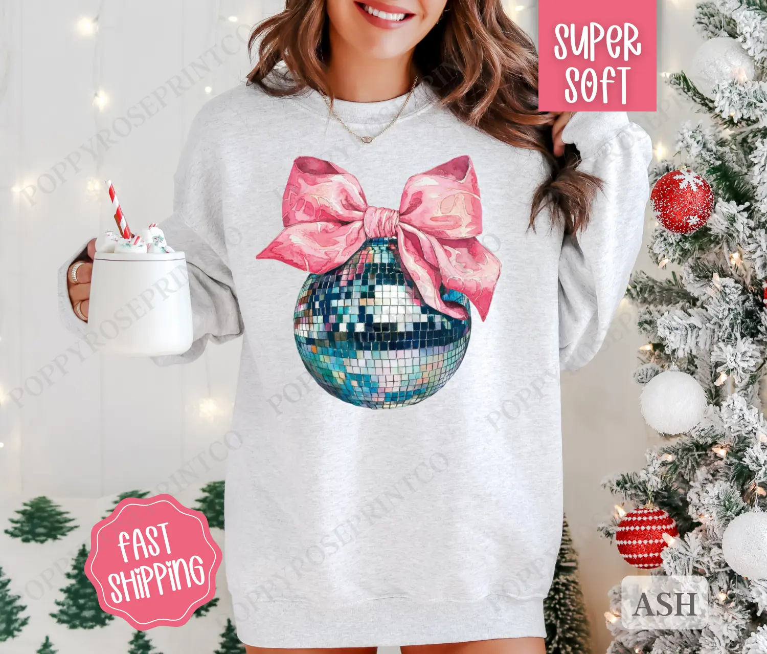 Disco Ball Bow Sweatshirt, New Year's 2025 Crewneck, NYE Women's Sweater