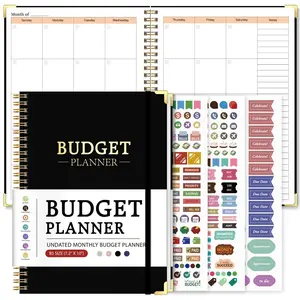 Spiral Bound Budget Planner Notebook, No Date Financial Management Ledger, Monthly Budget Savings Debt Tracker, Includes Expense Stickers