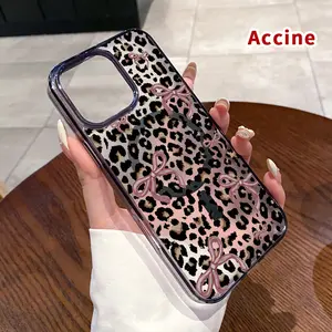 Magnetic Phone Case for iPhone 16 Pro Max 15 Plus 14 13 12 11 XR XS E Leopard Bow Pattern Pattern Supports Wireless ChargingSilicone Shockproof Transparent  Drop Protective Cover