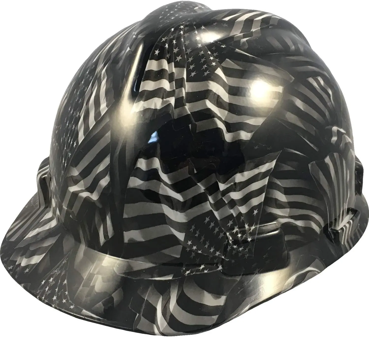 Hydro Dipped Hard Hats, Covert USA Flag, Gloss Finish, Safety Hard Hats with Hard Hat Brim, Adjustable Ratchet Suspension