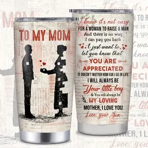 20oz Tumbler with Heartfelt Message  "to My Mom" Design, Perfect Gift for Mom, Wife, or Mother'S Day, Hand Wash Only, Reusable, Multi-Purpose Use, Insulated Cup, Heartfelt Message Tumbler, Durable Drinkware
