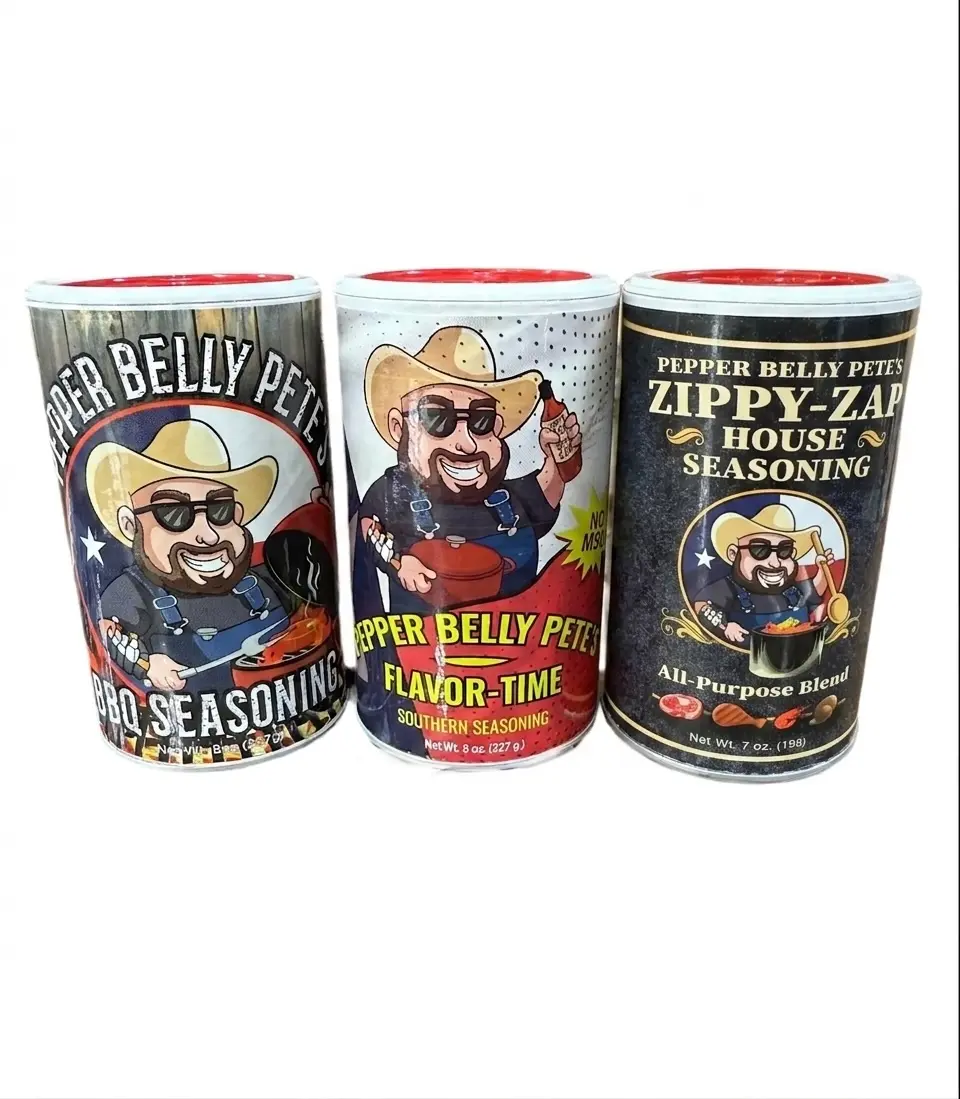 Pepper Belly Pete's 3-Pack Seasoning Sampler Kit - BBQ, Flavor-Time, Southern Mixed Kitchen Seasonings (8 oz Each, House 7 oz) - Authentic Tastes for Classic Dishes