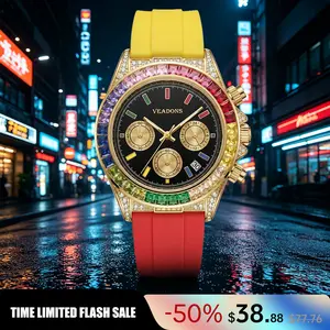 【SummerVibes】 Rainbow gemstone Wormhole Concept  Chronograph dial with diamond accents & contrast silicone strap. Folding clasp. Water‑resistant, classic yet fashion‑forward—perfect for daily wear. High‑end light luxury for men & women. Crystal Watch