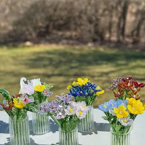Glass Flower Bouquet - Mini Flower Figurine, Glass Artwork Table Centerpiece, Birth Flower Sculpture, Home Decor Gift for Mom & Friends