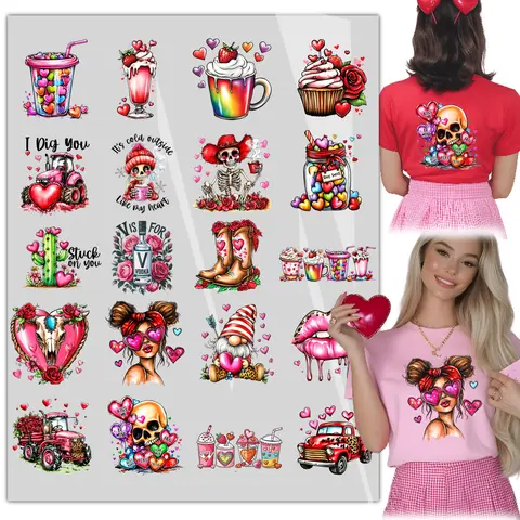20 Sheets  Valentine's Day DTF Transfers Heat Transfer Vinyl Decals for T-Shirts Bags Pillows DIY Crafts Iron on Stickers Ready to Press