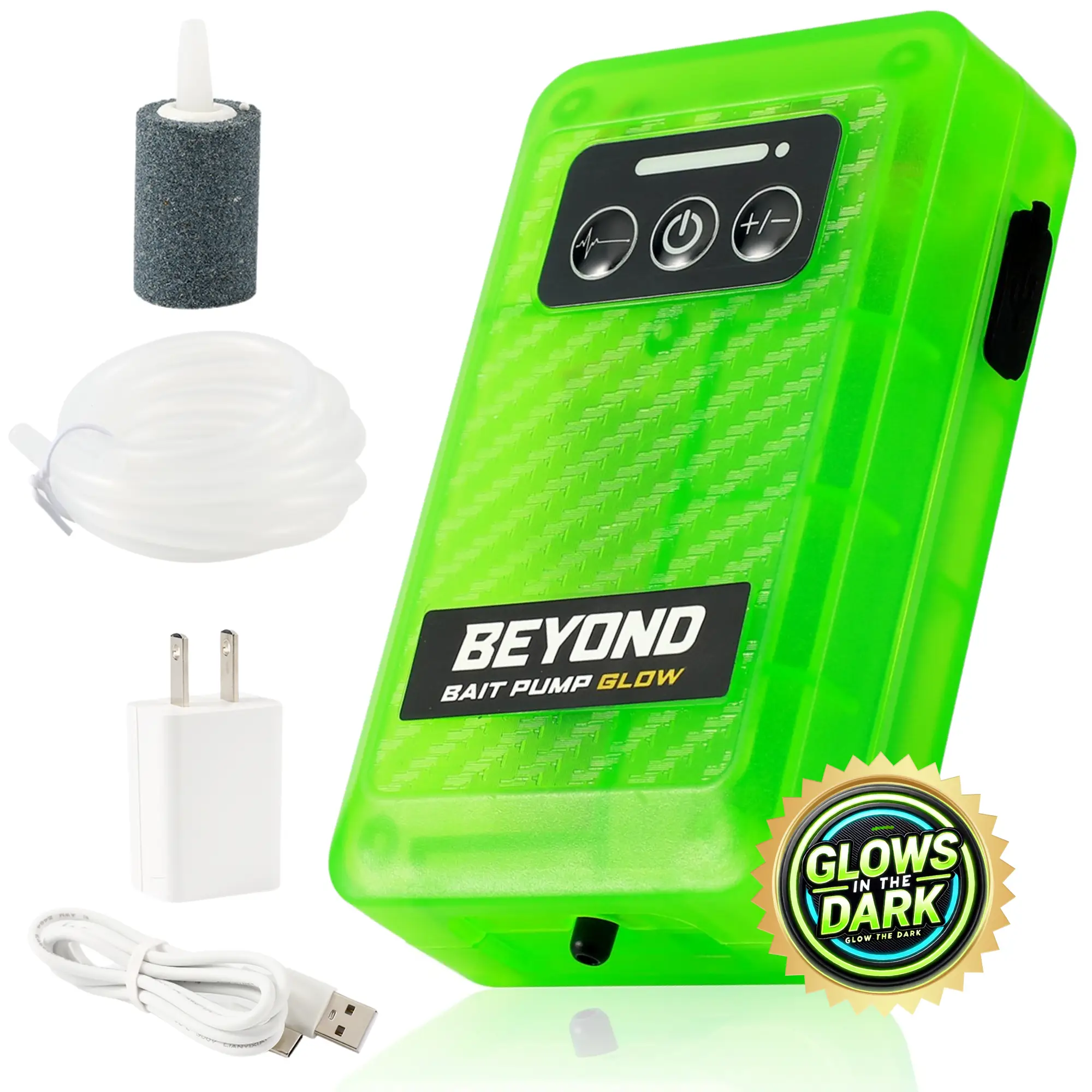 Beyond Bait Pump Rechargeable Aerator - Portable Glow in The Dark Bubbler 4 Speed Portable Live Bait Aerator with XL Air Stone Water-Resistant, Keep
