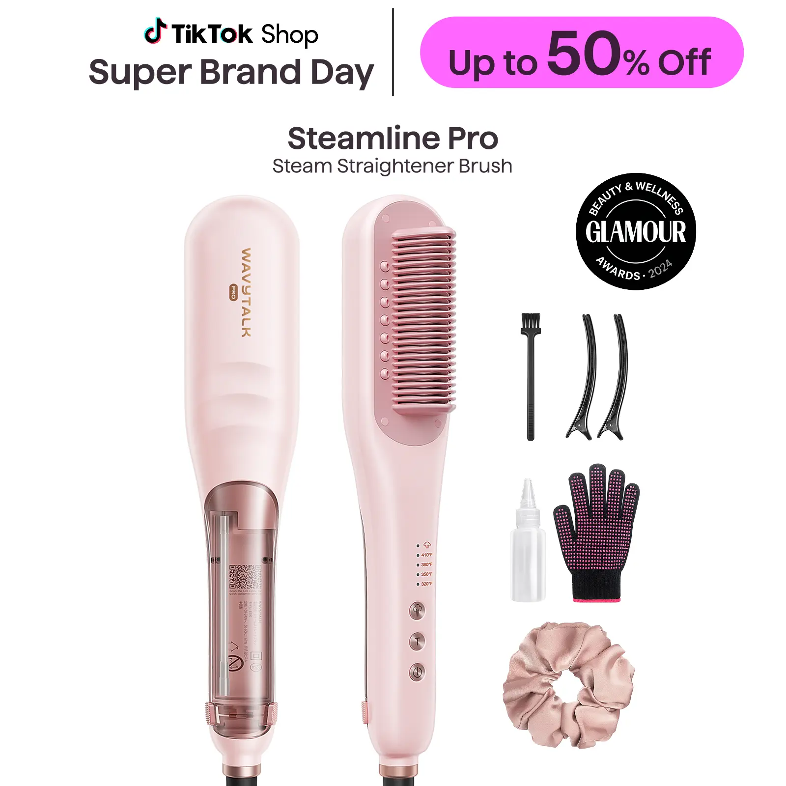 Wavytalk Steamline Pro Steam Straightener Brush, Hair Tools with Straightening Comb, Scrunchie and Glove
