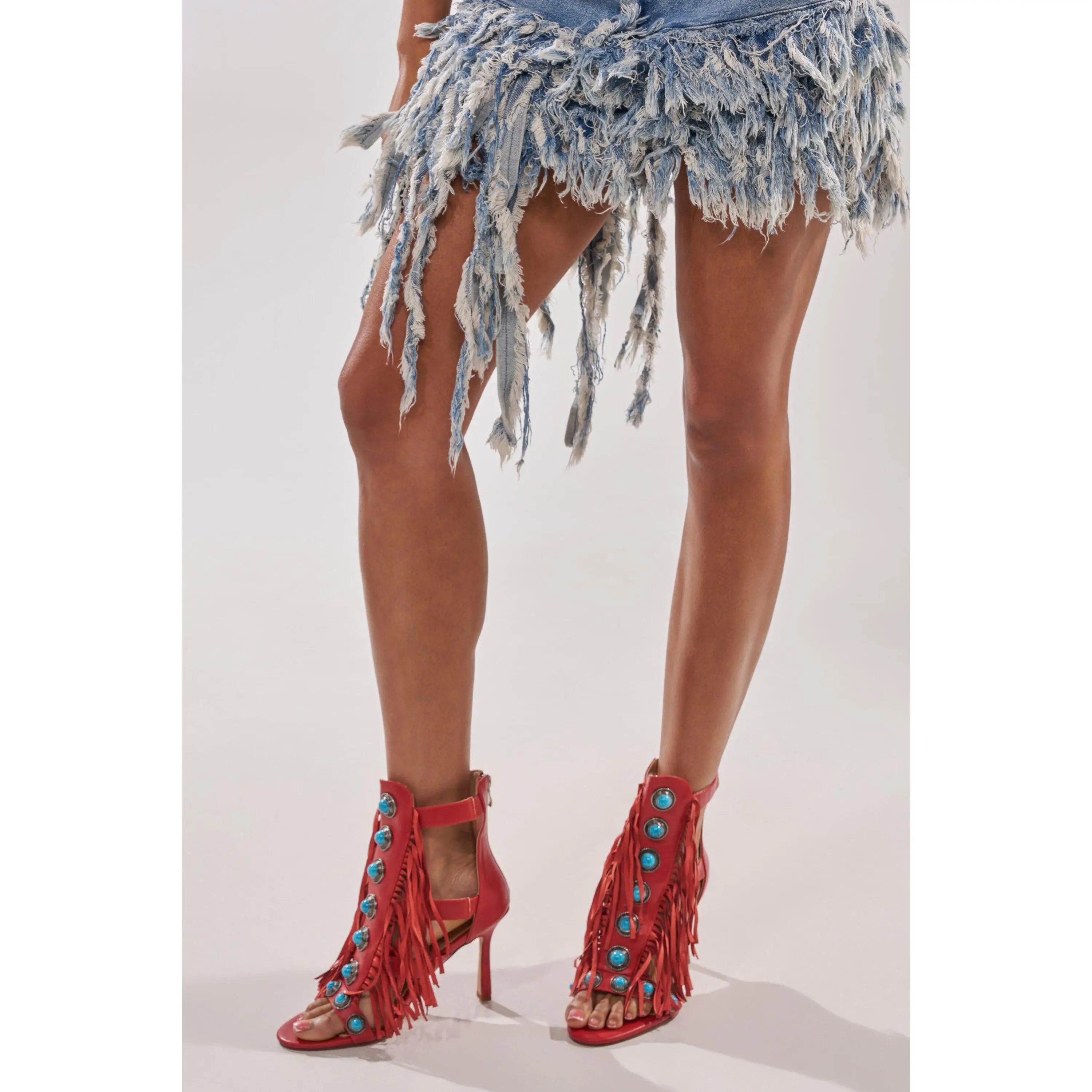 AZALEA WANG SUMAC RED FRINGE WESTERN STILETTO SANDAL